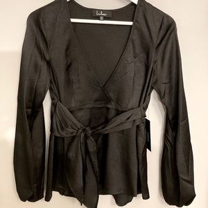 NEW Lulu’s Black Satin Tie-Front Blouse